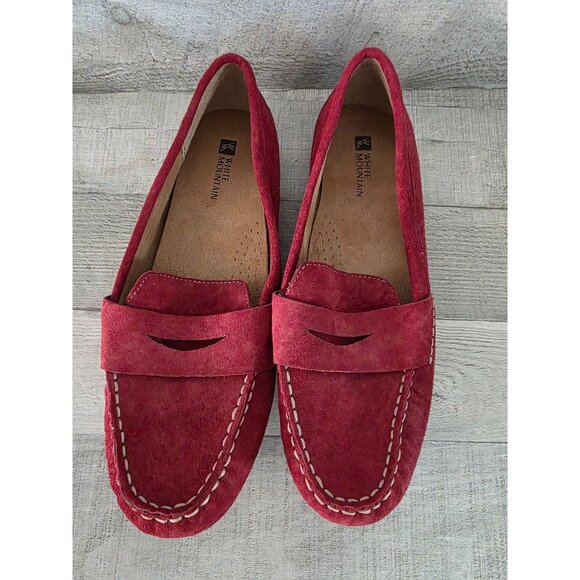White Mountain Womens Skipper Red Suede Driving Penny Loafers Size 9 - Picture 1 of 5